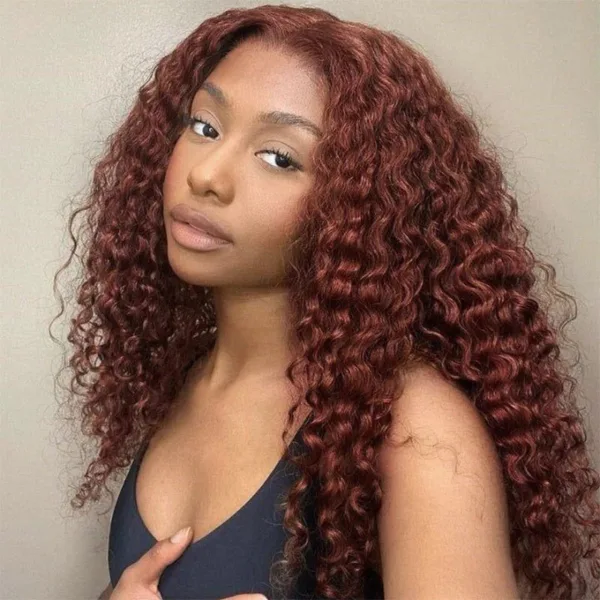 Extra 60% OFF | Sunber Reddish Brown Jerry Curly 13x4/7×5 Bye Bye Knots Lace Front Wig Real Human Hair - 20 / 7×5 Bye Bye Knots-180%