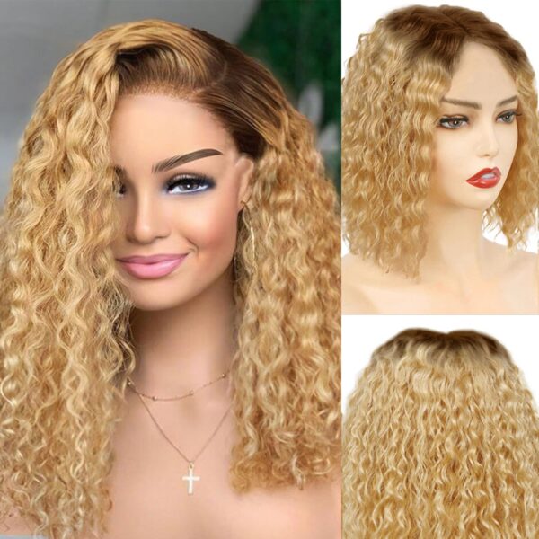 #5/27 Ombre Color Bob Wigs Curly HD Lace Front Human Hair Wig - 13x6 Lace / 10 inch