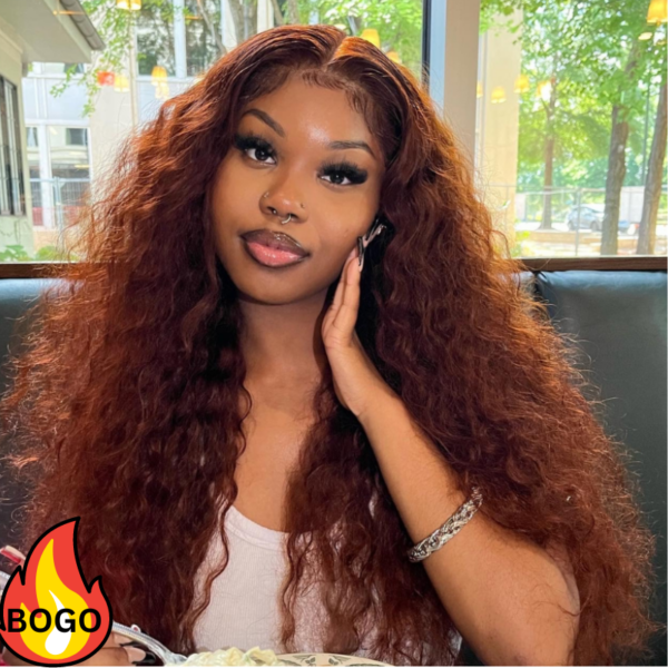 BOGO Sunber Reddish Brown Wet And Wavy 13*4 Lace Front Wigs Water Wave Pre-Plucked Human Hair Wigs - 22 / 13*4 Lace Frontal