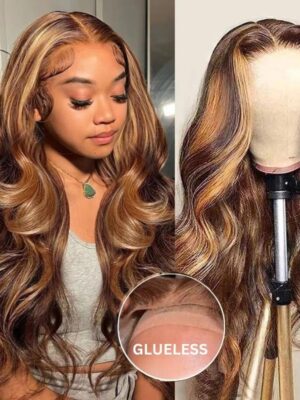 Extra 70% OFF| Sunber Body Wave Honey Blonde Highlights 7x5 Pre-Cut Lace Closure Human Hair Wig - 18 / 7x5 Bye Bye Knots-With Baby Hair