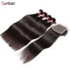 Sunber Hair Peruvian Straight Hair Bundles 3 Bundles With 4x4 inch Swiss Lace Closure, 8"-30" in stocks - 20 22 24+16