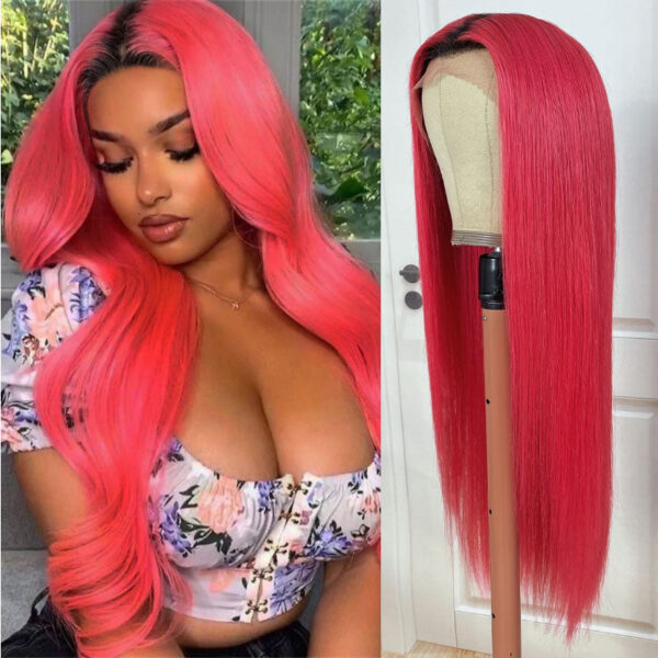 Sunber Straight Ombre Light Pink 13x4 Lace Front Wig With Baby Hair For Women - 18