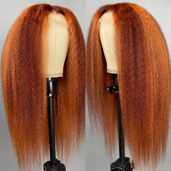 0 OFF Sunber Kinky Straight 13*4 Pre-Everything Wig Ginger Copper Red Highlight Lace Front Wigs - 22 / 13x4 Lace-Kinky Straight