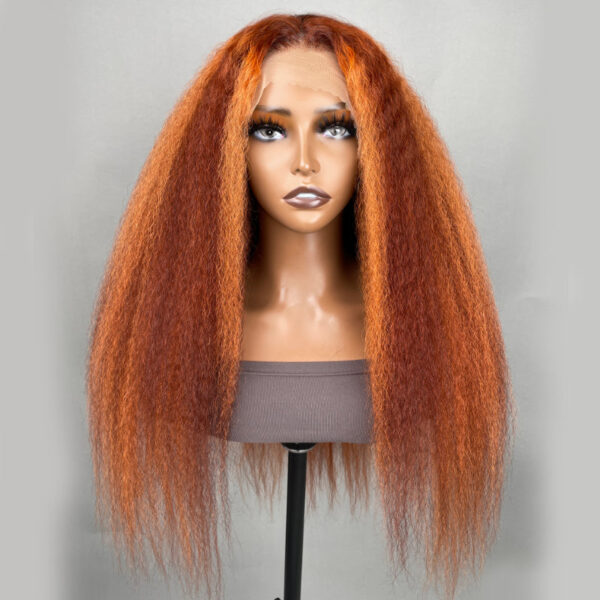 0 OFF Sunber Kinky Straight 13*4 Pre-Everything Wig Ginger Copper Red Highlight Lace Front Wigs - 22 / 13x4 Lace-Kinky Straight