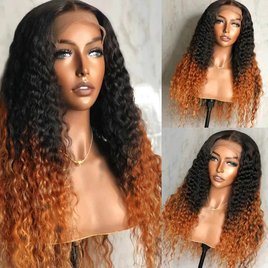 T1B/30 Ombre Wig Curly Wig 150% Density 4*4/13*4/13*6 Lace Front Wig 100% Human Hair Wig - 4x4 Lace / NO / 20inch