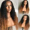 Ombre Color Curly Wig Lace Closure Wig Black With Medium Brown Human Hair Wig - 13x4 Lace / 180% / 16inch