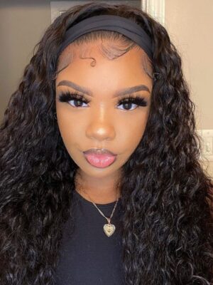 Sunber Water Wave Glueless Headband Wig Human Hair Natural Color 180% Density - 26