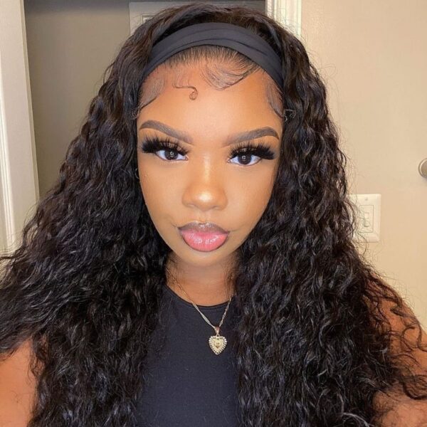 Sunber Water Wave Glueless Headband Wig Human Hair Natural Color 180% Density - 18