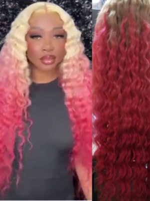 Sunber Ombre Blonde To Pink Deep Wave 13 By 4 Lace Front Wig - 26