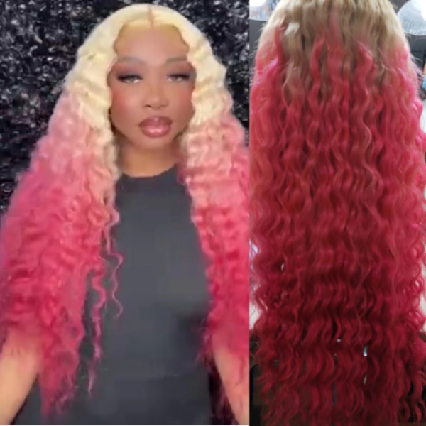 Sunber Ombre Blonde To Pink Deep Wave 13 By 4 Lace Front Wig - 26
