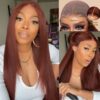 Extra 70% OFF |Sunber Reddish Brown 13*4 Lace Front Wig Kinky Straight Dark Auburn Copper Color Human Hair Wigs - 24 / 7*5 Bye Bye Knots-Yaki Straight