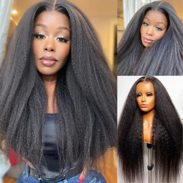 Sunber Kinky Straight Glueless Wig Invisible 5*5 HD Lace Wig Human Hair - 24 / 5*5 HD Lace-180% Density