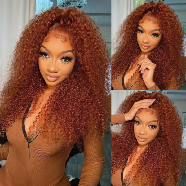 Sunber Precolored Ginger Brown Jerry Curly 13*4 Lace Front Human Hair Wigs - 16