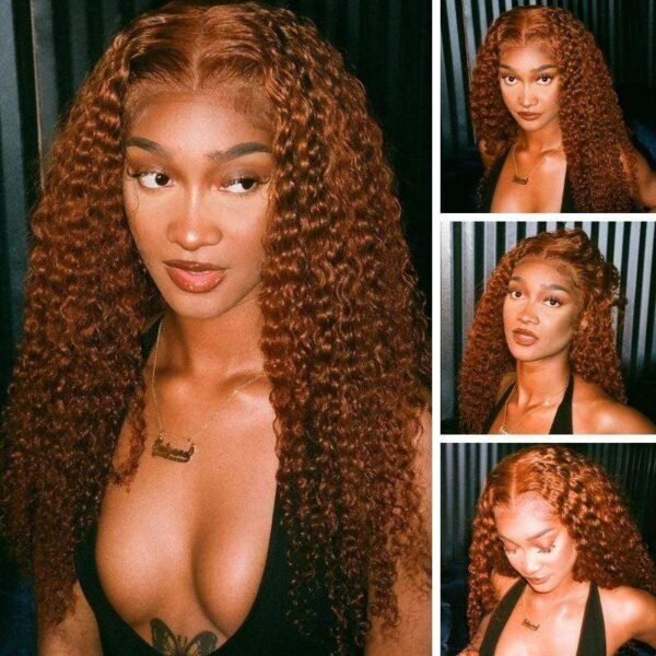 Sunber Precolored Ginger Brown Jerry Curly 13*4 Lace Front Human Hair Wigs - 16