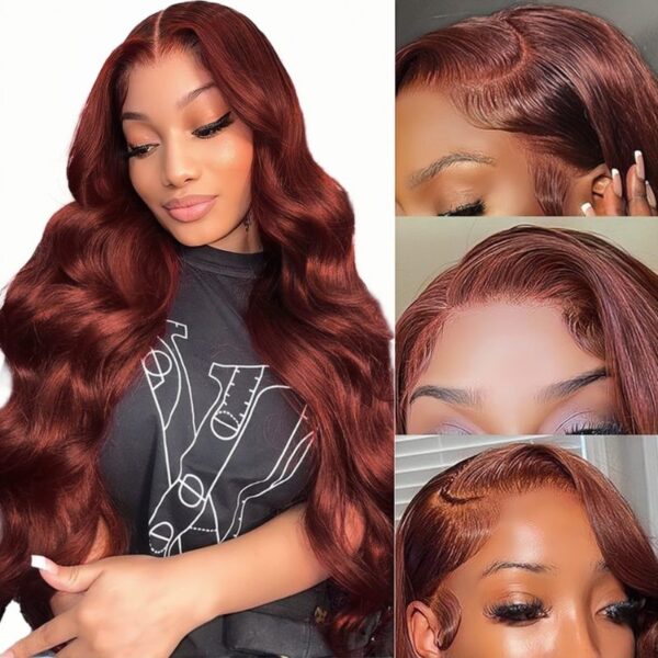Sunber Body Wave Put on and Go Reddish Brown 7x5 Bye Bye Knots Pre-Cut Lace Human Hair Wigs With Pre-Plucked - 24 / 7*5 Bye Bye Knots / With Baby Hair