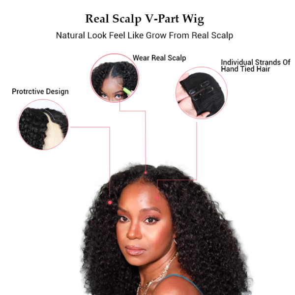 Flash Sale Sunber Effortless To Put On Curly V Part Wig Small Cap Human Hair Wig No Leave Out Glueless Upgrade U Part Wigs - 16 / M