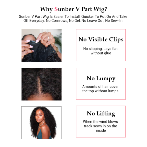 Flash Sale Sunber Effortless To Put On Curly V Part Wig Small Cap Human Hair Wig No Leave Out Glueless Upgrade U Part Wigs - 16 / M