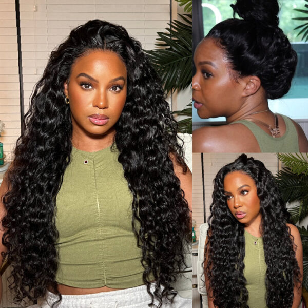 BOGO Sunber Water Wave 7*5 Pre-Cut Lace Glueless Wig Grab And Go Human Hair Wigs Natural Black Color - 22 / 7x5 Bye Bye Knots / With Baby Hair