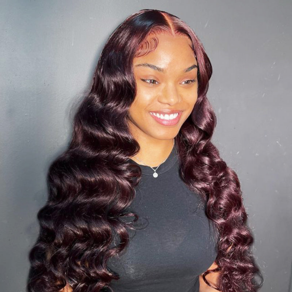 New Color Deep Purple Color Body Wave Wig Transparent Frontal HD Lace Wig 180% Density Hair Wig - 13x4 Lace / No / 16inch