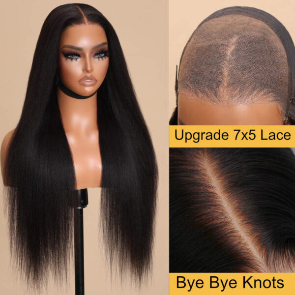 BOGO Sunber Yaki Straight Glueless Pre-cut 7x5 Bye Bye Knots Lace Closure Wig With Bleach Knots - 20 / 13*4 Pre Everything