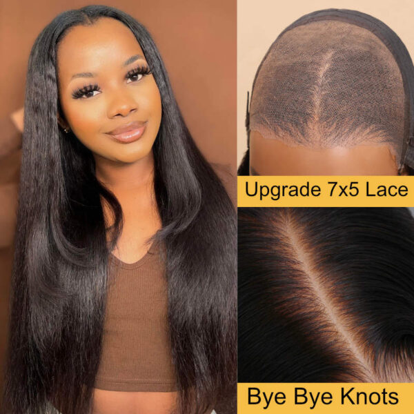 BOGO Sunber Yaki Straight Glueless Pre-cut 7x5 Bye Bye Knots Lace Closure Wig With Bleach Knots - 20 / 13*4 Pre Everything