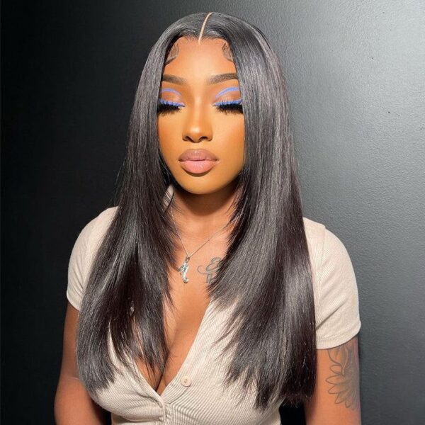 Pre-Cut Glueless Wig Natual Black Straight Human Hair Beginner Wear & Go Wigs - 4x4 Lace / 150% / 22 inch