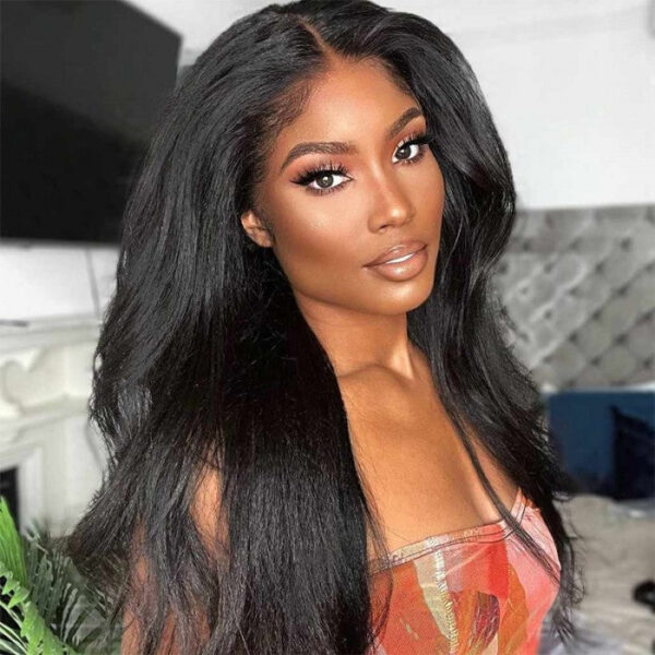 Sunber Kinky Straight Glueless Wig Invisible 5*5 HD Lace Wig Human Hair - 24 / 5*5 HD Lace-180% Density