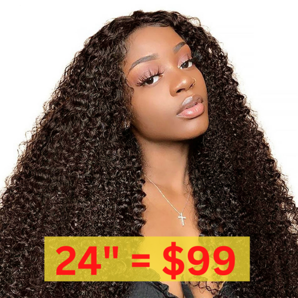 Clearance Sale Sunber Dark Brown Color Kinky Curly Glueless Wigs Human Hair Wigs 180% Density Flash Sale - 24