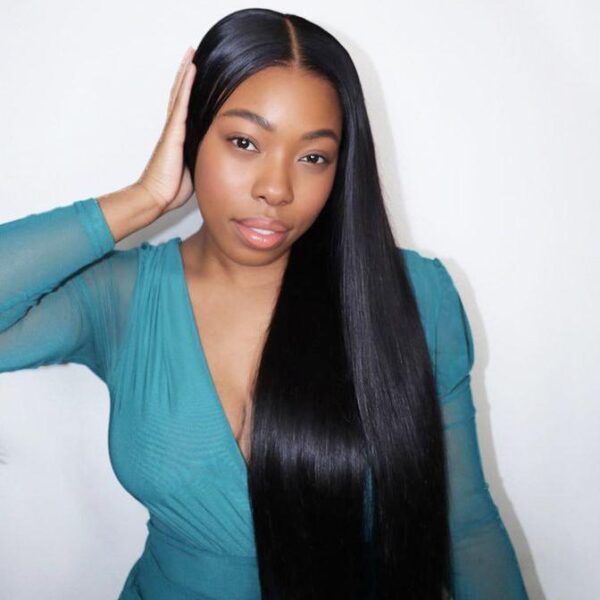 Glueless Tiny Knot Transparent Lace 7x4 Lace Black Straight Wig With Bleached Knots - 99J / 28 inch