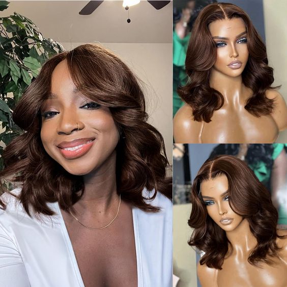 Pre-Cut Lace Wear Go Glueless Wig Dark Brown Pure Color Body Wave Breathable - 4x4 Lace / 180% Density / 14 inch