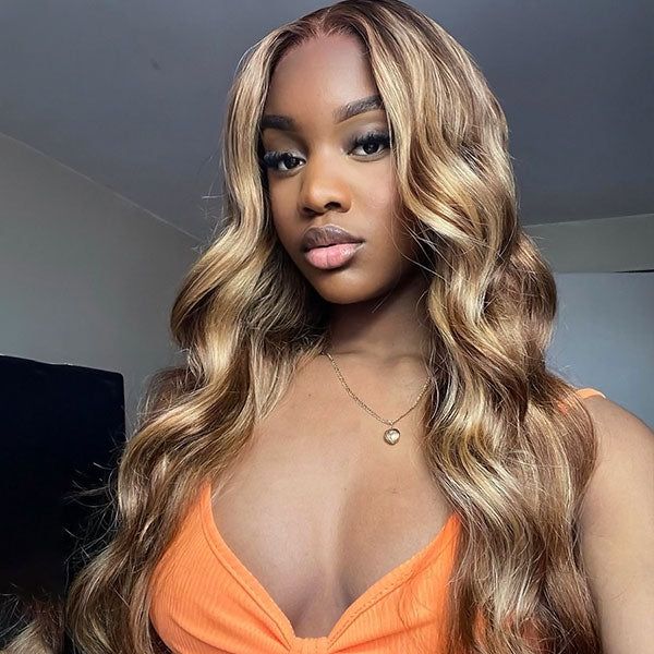 #5/27 Highlight Honey Blonde Wig Highlight Color Body Wave 4x4/13x4/13x6 Lace Wig - 13x4 Lace / Yes / 20inch