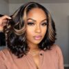 Wear&Go 1B/27# Piano Highlights Color Body Wave Transparent Lace Wig Short Bob Human Hair Wig - 5x5 / 150% / 14inch