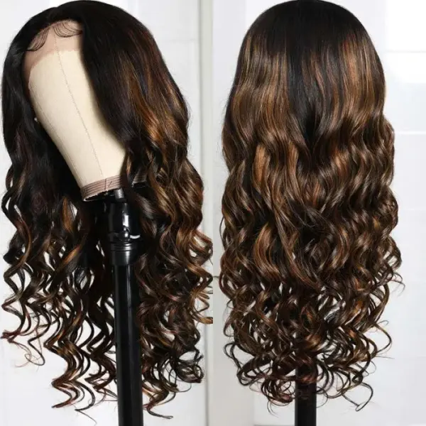 1B/30 Wig Balayage Highlight Body Wave Wig Pre-plucked HD Lace Front Wig - 13x6 Lace / Yes( +.00) / 30inch
