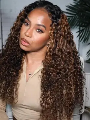 Curly HD Lace Front Wigs 180% Density Wig Balayage Highlight Wig Human Hair - 13x4 Lace / Yes（+） / 20inch