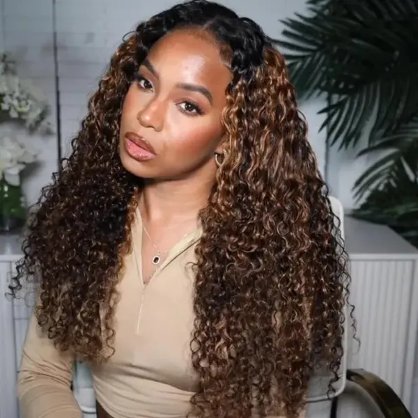 Curly HD Lace Front Wigs 180% Density Wig Balayage Highlight Wig Human Hair - 13x4 Lace / Yes（+） / 22inch