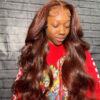 Sunber Body Wave Put on and Go Reddish Brown 7x5 Bye Bye Knots Pre-Cut Lace Human Hair Wigs With Pre-Plucked - 24 / 7*5 Bye Bye Knots / With Baby Hair