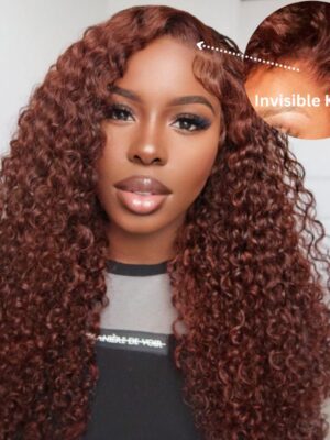 Extra 60% OFF | Sunber Reddish Brown Jerry Curly 13x4/7×5 Bye Bye Knots Lace Front Wig Real Human Hair - 24 (Fast Shipping) / 7×5 Bye Bye Knots-180%