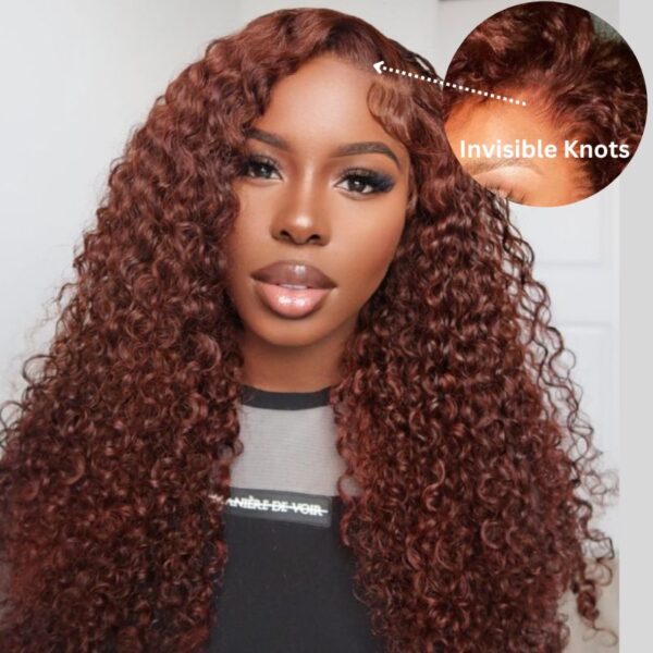 Extra 60% OFF | Sunber Reddish Brown Jerry Curly 13x4/7×5 Bye Bye Knots Lace Front Wig Real Human Hair - 20 / 7×5 Bye Bye Knots-180%