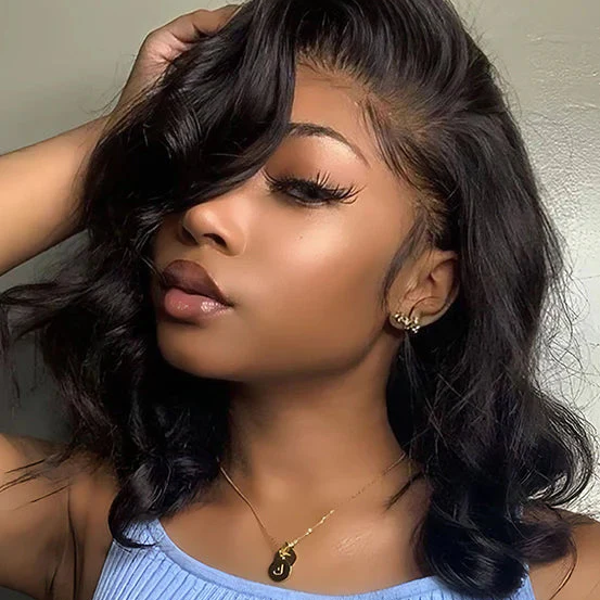 Short Glueless Body Wave Bob Wig 4x4/13x4 Lace Front Human Hair With Breathable Cap - 5x5 Lace / Black Highlight / 12inch