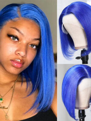 Sunber Beautiful Blue Bob Wigs Human Hair Lace Front Wigs Pre Plucked 13×4 Swiss Lace Wig 150% Density - 10inch / 150% / 13*4