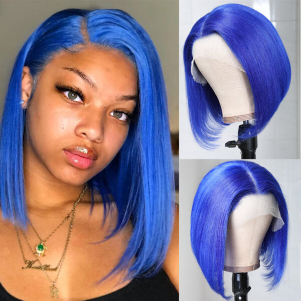 Sunber Beautiful Blue Bob Wigs Human Hair Lace Front Wigs Pre Plucked 13×4 Swiss Lace Wig 150% Density - 10inch / 150% / 13*4