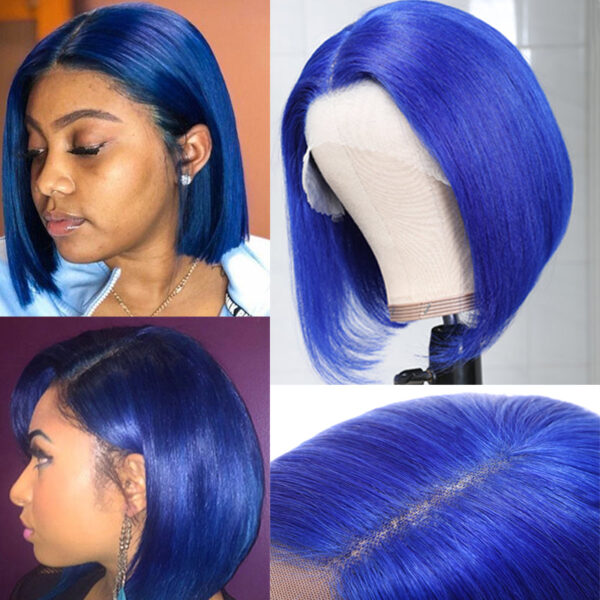 Sunber Beautiful Blue Bob Wigs Human Hair Lace Front Wigs Pre Plucked 13×4 Swiss Lace Wig 150% Density - 10inch / 150% / 13*4