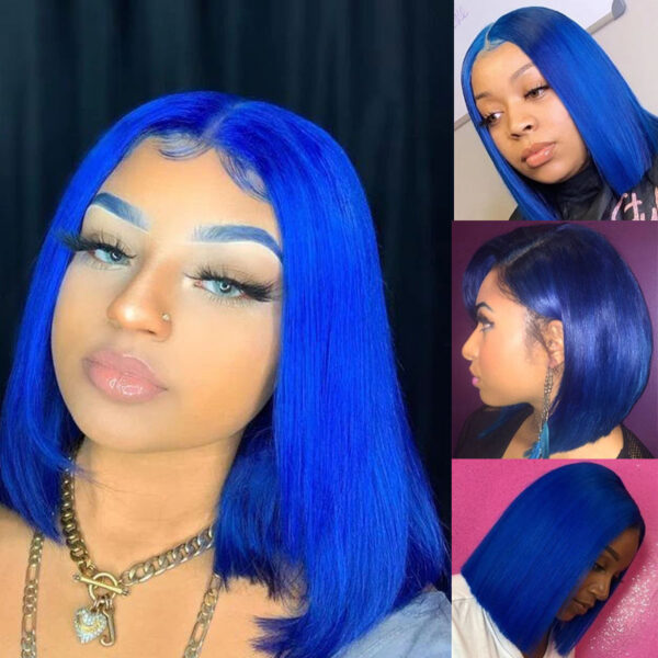 Sunber Beautiful Blue Bob Wigs Human Hair Lace Front Wigs Pre Plucked 13×4 Swiss Lace Wig 150% Density - 10inch / 150% / 13*4