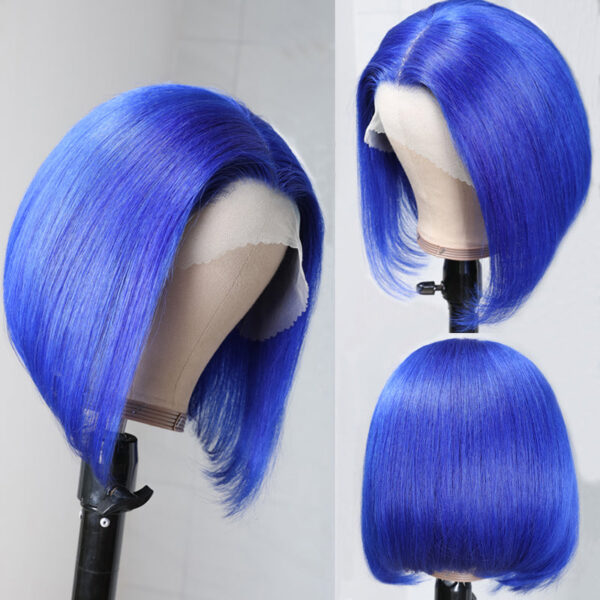 Sunber Beautiful Blue Bob Wigs Human Hair Lace Front Wigs Pre Plucked 13×4 Swiss Lace Wig 150% Density - 10inch / 150% / 13*4