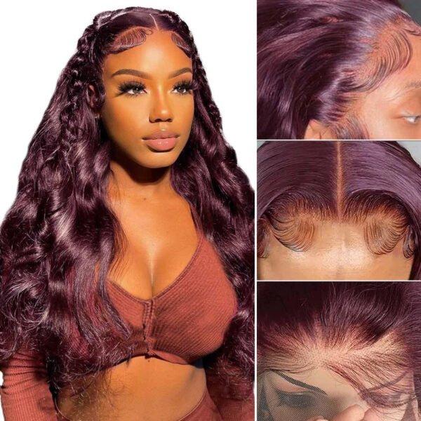 New Color Deep Purple Color Glueless 180% Density Body Wave wig 13x4 Transparent Frontal HD Lace Wig - 4x4 Lace / 180% / 22inch