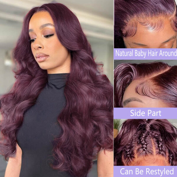 New Color Deep Purple Color Glueless 180% Density Body Wave wig 13x4 Transparent Frontal HD Lace Wig - 4x4 Lace / 180% / 22inch