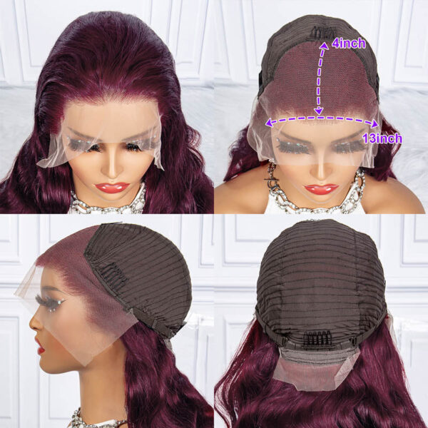 New Color Deep Purple Color Body Wave Wig Transparent Frontal HD Lace Wig 180% Density Hair Wig - 13x4 Lace / No / 16inch