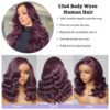 New Color Deep Purple Color Glueless 180% Density Body Wave wig 13x4 Transparent Frontal HD Lace Wig - 4x4 Lace / 180% / 22inch