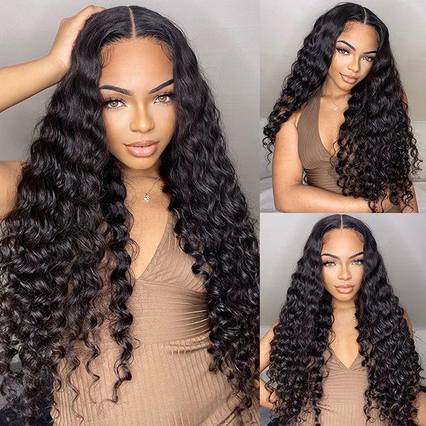 Glueless Wigs Natural Black Super Bouncy Loose Curly Transparent Lace Front Wigs - 4x4 Lace / 180% / 14