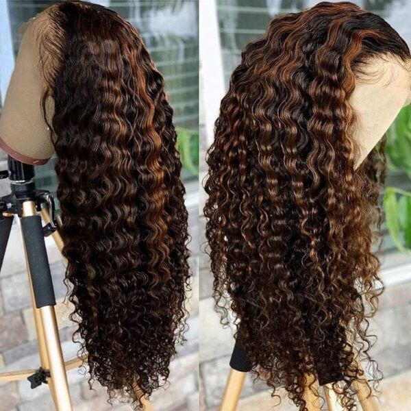 Wear Go Pre-Cut Lace Black With Copper Color Curly Breathable Cap Glueless Wig - 4x4 Lace / 180% / 20 inch